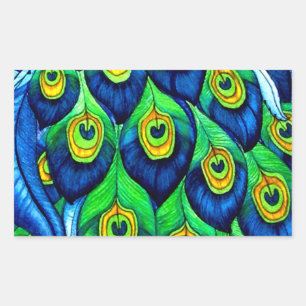 Sticker Rectangulaire Peacock Feathers Design