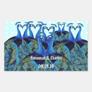 Sticker Rectangulaire Peacocks vintages Embrasser les cadeaux de mariage