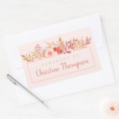 Sticker Rectangulaire Pêche Chic Florale Dorée Faite à la Main Par (Enveloppe)