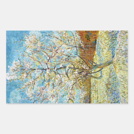 Sticker Rectangulaire Pêcher les arbres en fleurs Vincent Van Gogh (Devant)