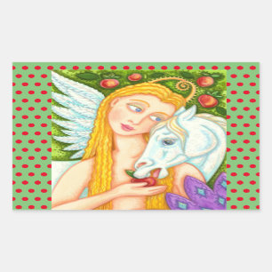 STICKER RECTANGULAIRE PEGASUS ET EVE DANS LE JARDIN D'EDEN, CHEVAL