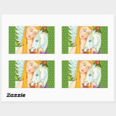 STICKER RECTANGULAIRE PEGASUS ET EVE DANS LE JARDIN D'EDEN, CHEVAL (Feuille)