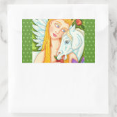STICKER RECTANGULAIRE PEGASUS ET EVE DANS LE JARDIN D'EDEN, CHEVAL (Sac)