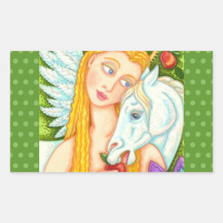 STICKER RECTANGULAIRE PEGASUS ET EVE DANS LE JARDIN D'EDEN, CHEVAL