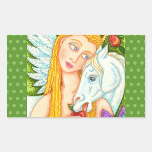 STICKER RECTANGULAIRE PEGASUS ET EVE DANS LE JARDIN D'EDEN, CHEVAL (Devant)