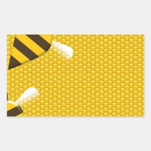 Sticker Rectangulaire Peigne de miel Abeille d'or jaune Motif Art