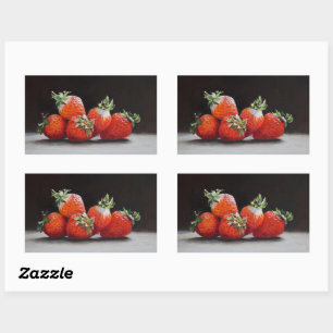 Sticker Rectangulaire Peinture à l'huile nature morte réaliste de fraise