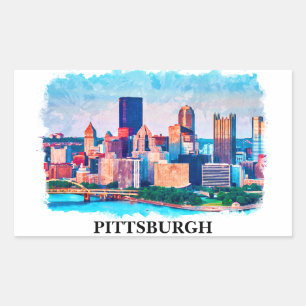 Sticker Rectangulaire Peinture d'aquarelle de Pittsburgh Cityscape
