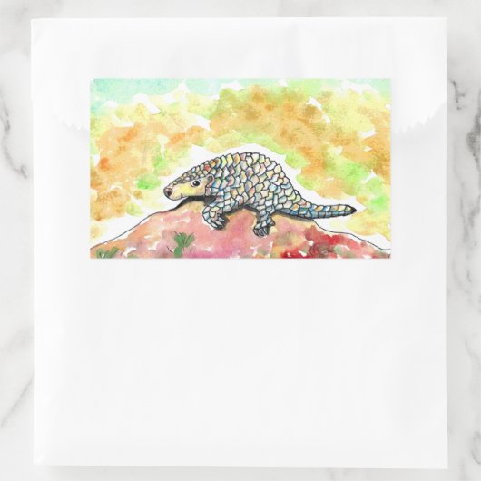 Sticker Rectangulaire Peinture Pangolin mignonne (Sac)