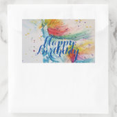Sticker Rectangulaire Peinture Unicorne Joyeuse aquarelle d'anniversaire (Sac)