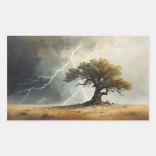 Sticker Rectangulaire peintures d'arbres frappés par la foudre.