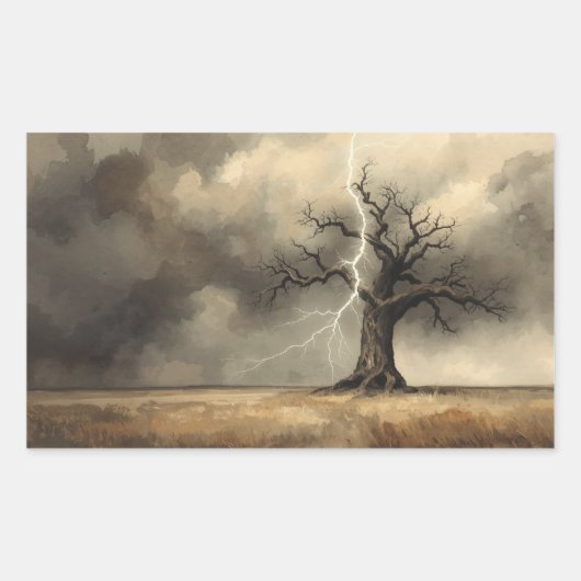 Sticker Rectangulaire peintures d'arbres frappés par la foudre. (Devant)