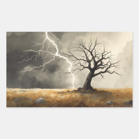 Sticker Rectangulaire peintures d'arbres frappés par la foudre. (Devant)