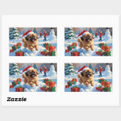Sticker Rectangulaire Pekingese Chien courant dans la neige avec le Casq (Feuille)