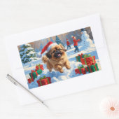 Sticker Rectangulaire Pekingese Chien courant dans la neige avec le Casq (Enveloppe)