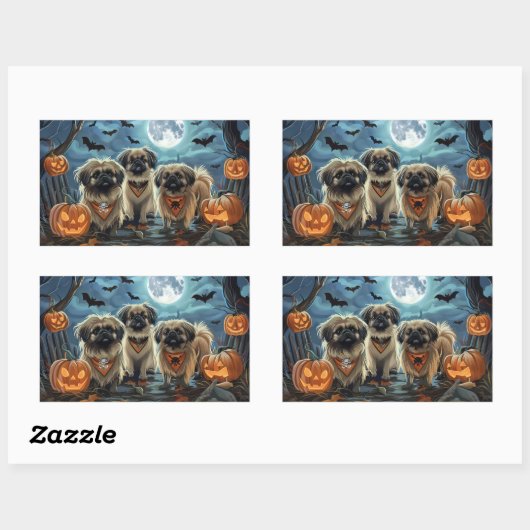 Sticker Rectangulaire Pékingese Halloween Éffrayant (Feuille)