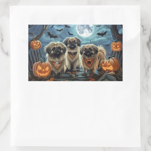 Sticker Rectangulaire Pékingese Halloween Éffrayant (Sac)