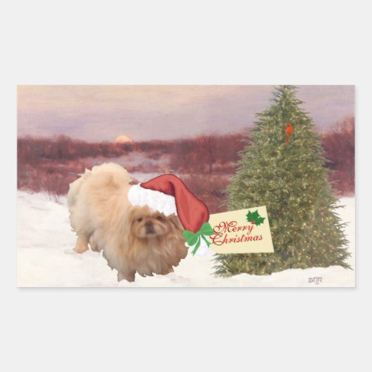 Sticker Rectangulaire Pékinois Noël (Devant)
