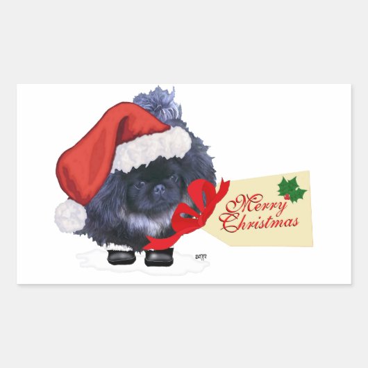 Sticker Rectangulaire Pékinois Noël Puppy (Devant)