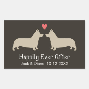 Sticker Rectangulaire Pembroke Welsh Corgis avec coeur et texte