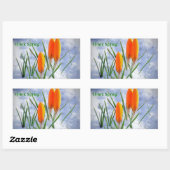 Sticker Rectangulaire Pensez au printemps ! Fleur Crocus Poussant La Nei (Feuille)