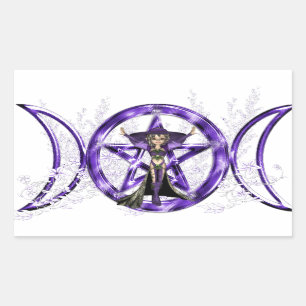 Sticker Rectangulaire Pentagramme triple pourpre de déesse de lune de