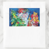 STICKER RECTANGULAIRE PÈRE NOËL AVEC ARBRE DE NOËL ET CADEAUX (Sac)