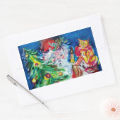 STICKER RECTANGULAIRE PÈRE NOËL AVEC ARBRE DE NOËL ET CADEAUX (Enveloppe)