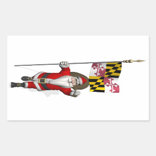 Sticker Rectangulaire Père Noël Avec Le Drapeau Du Maryland