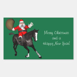 Sticker Rectangulaire Père Noël chevauchant un cheval noir