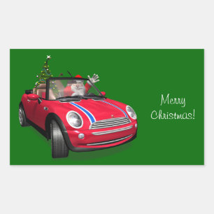 Sticker Rectangulaire Père Noël conduisant une Mini