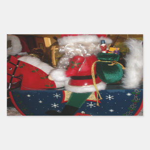 Sticker Rectangulaire Père Noël de Noël à cheval avec de l'art de la nei