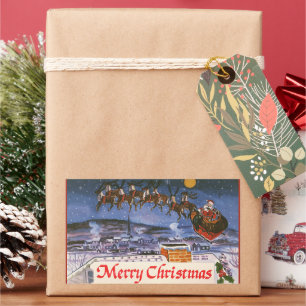 Sticker Rectangulaire Père Noël de Noël vintage volant son traîneau