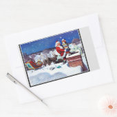 Sticker Rectangulaire Père Noël descendant la cheminée avec des livres (Enveloppe)