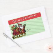 Sticker Rectangulaire Père Noël drôle dans son Sleigh (Enveloppe)