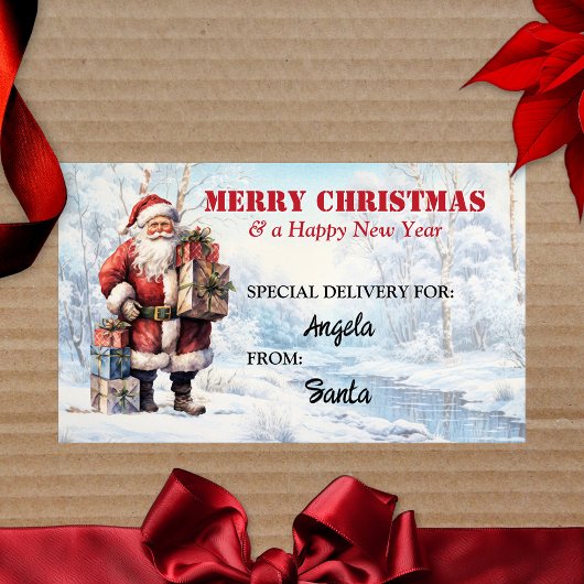 Sticker Rectangulaire Père Noël en hiver Wonderland jolie couleur