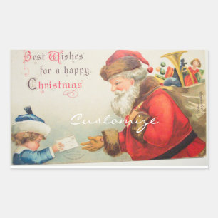 Sticker Rectangulaire Père Noël et garçon Noël de la nostalgie vintage
