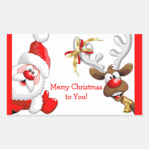 Sticker Rectangulaire Père Noël et Reinder
