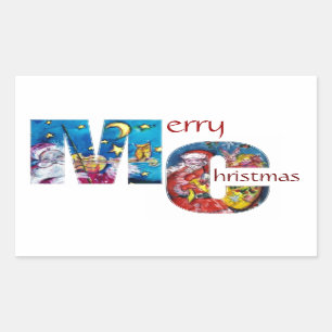 STICKER RECTANGULAIRE PÈRE NOËL INSPIRÉ AVEC NOËL CADEAUX MONOGRAMME