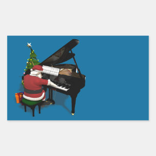 Sticker Rectangulaire Père Noël jouant du piano