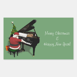 Sticker Rectangulaire Père Noël jouant du piano
