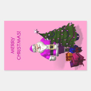 Sticker Rectangulaire Père Noël rose