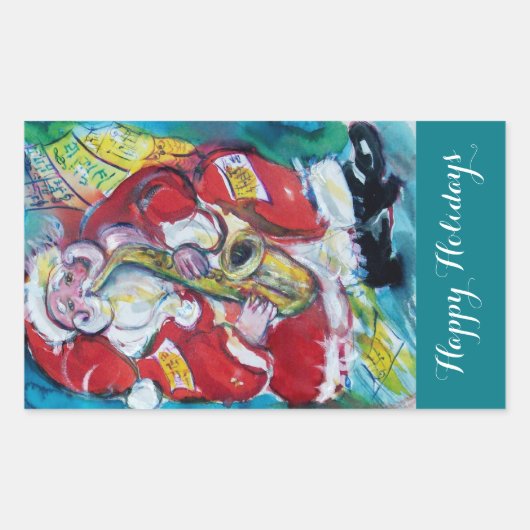 STICKER RECTANGULAIRE PÈRE NOËL & SAX, PARTI MUSICAL DE NOËL (Devant)