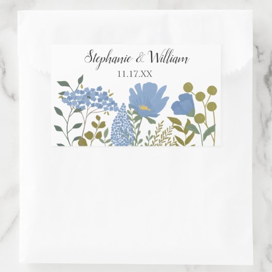 Sticker Rectangulaire Périwinkle Blue Spring Floral Mariage personnalisé (Sac)