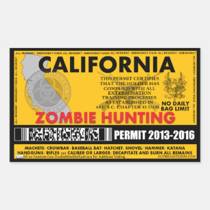 Sticker Rectangulaire Permis de chasse zombie Californie