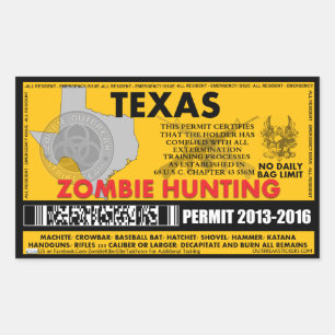 Sticker Rectangulaire Permis de chasse zombie Texas