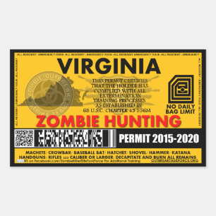 Sticker Rectangulaire Permis de chasse zombie Virginie