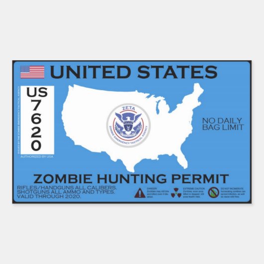 Sticker Rectangulaire Permis de chasse zombie - ZETA (Devant)
