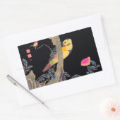 Sticker Rectangulaire Perroquet sur la branche d'un Rose en fleurs Bush (Enveloppe)