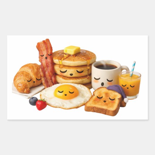 Sticker Rectangulaire Personnages de nourriture de petit-déjeuner mignon (Devant)